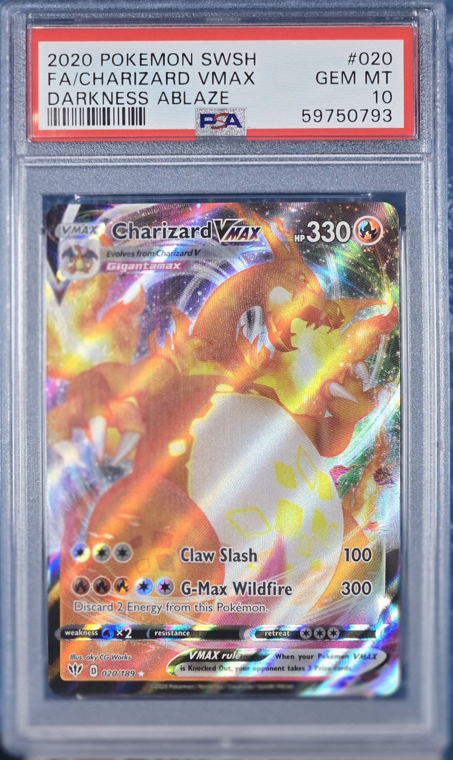 2020 Pokemon Sword & Shield Darkness Ablaze 020 Full Art/charizard Vmax PSA 10