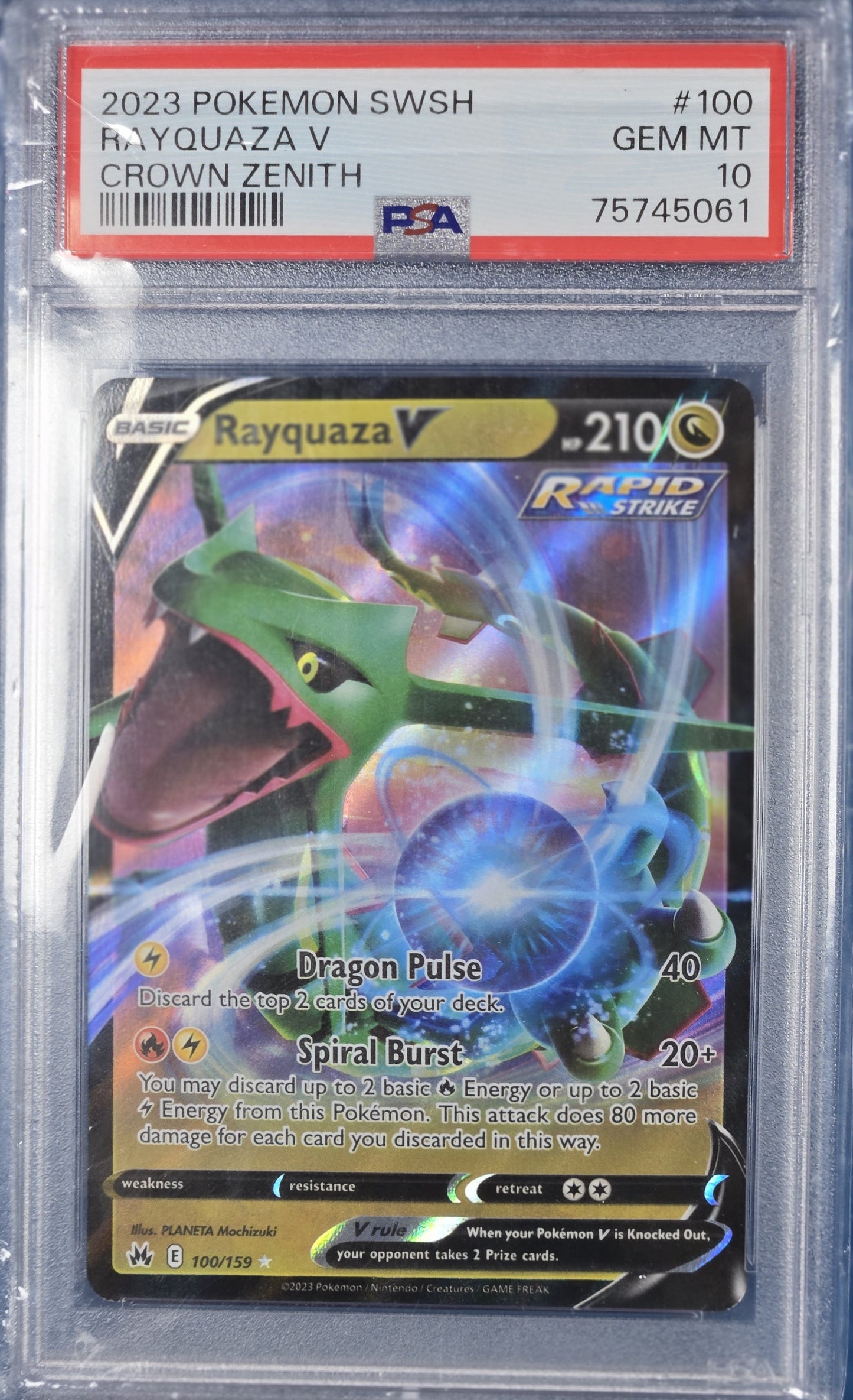 2023 Pokemon Sword And Shield Crown Zenith 100 Rayquaza V PSA 10