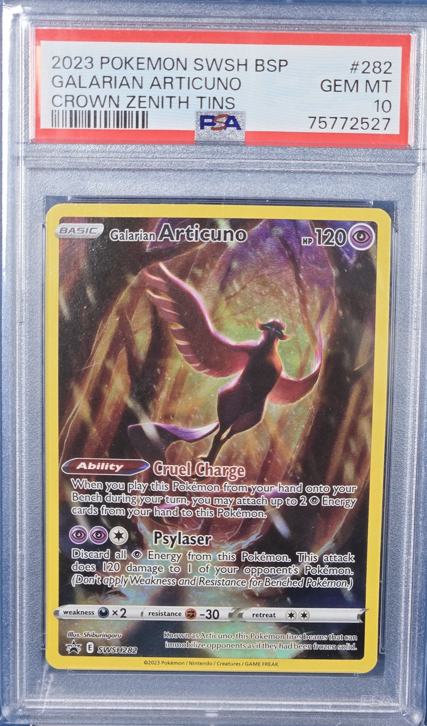 2023 Pokemon Swsh Black Star Promo 282 Galarian Articuno Crown Zenith Tins PSA 10