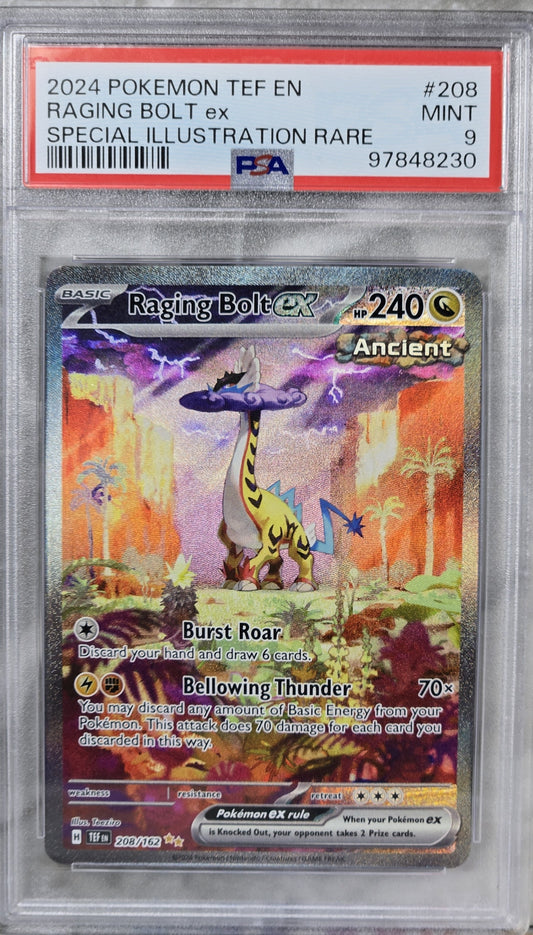 2024 POKEMON TEF EN-TEMPORAL FORCES #208 RAGING BOLT EX PSA 9