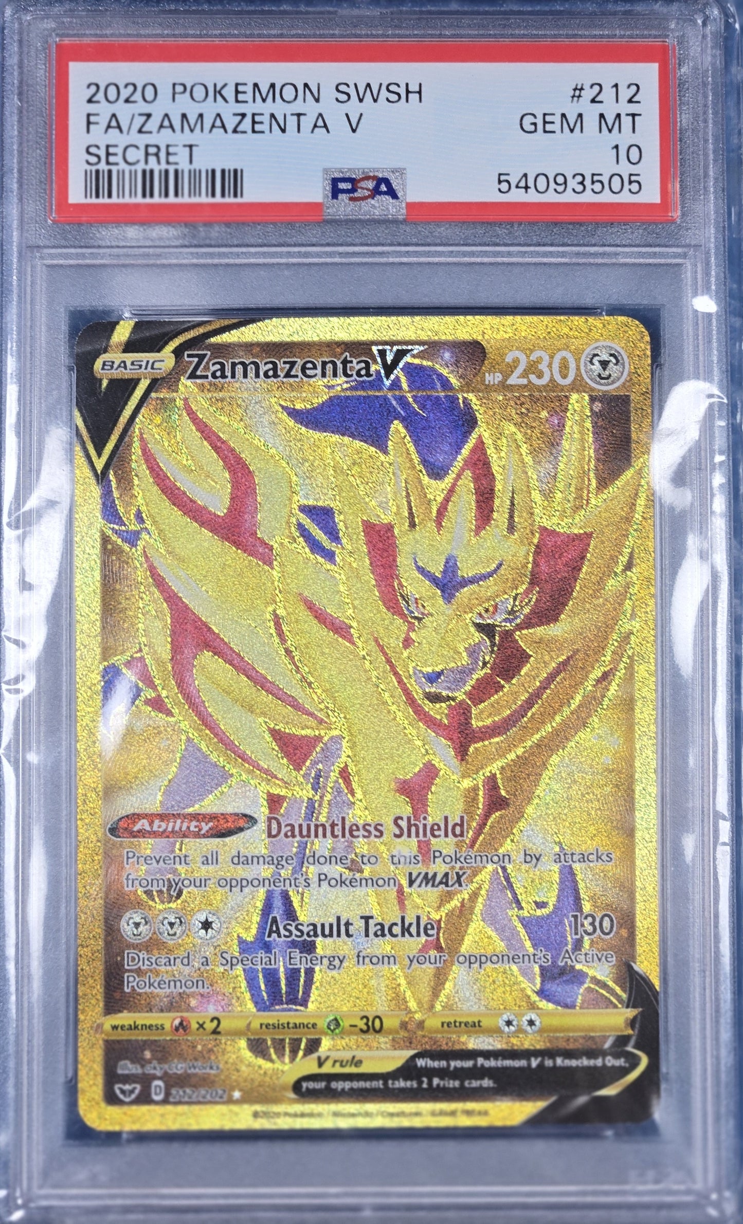 2020 Pokemon Sword & Shield 212 Full Art/zamazenta V Secret PSA 10