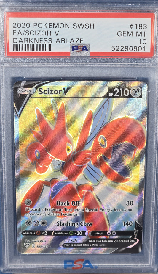 2020 Pokemon Sword & Shield Darkness Ablaze 183 Full Art/scizor V PSA 10