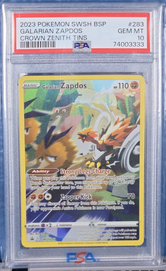 2023 Pokemon Swsh Black Star Promo 283 Galarian Zapdos Crown Zenith Tins PSA 10